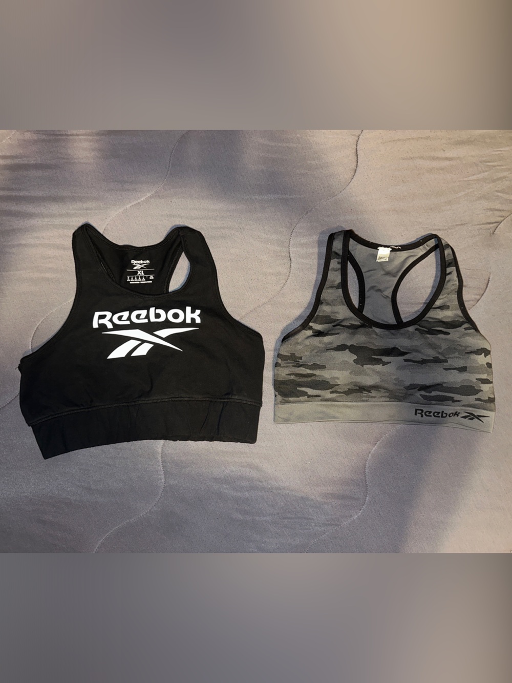 Reebok Black & Gray Camo Sports Bra Pair